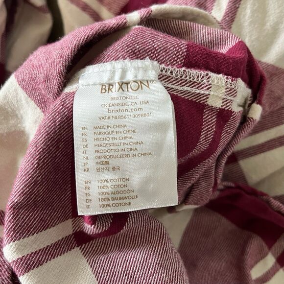 Brixton Flannel Plaid Mens Large Long Sleeve Button Up Flat Pocket Red Beige - Picture 5 of 6